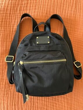 Foley + Corinna Black Nylon Backpack Daypack with Gold Hardware Compact Size